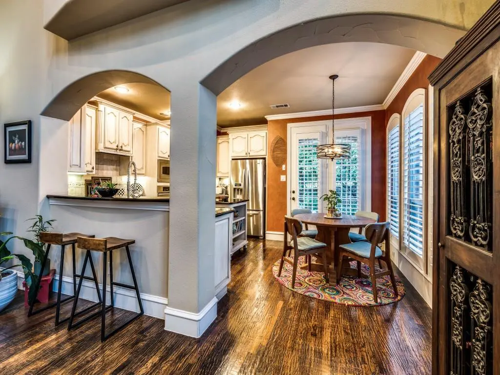 Kitchen pass-through with bar stools